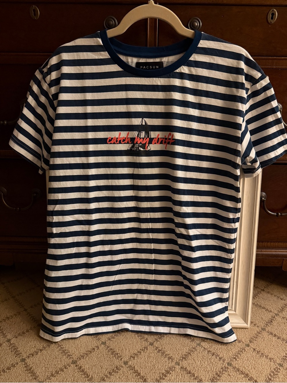 PacSun navy and white horizontally striped short-sleeve t-shirt M